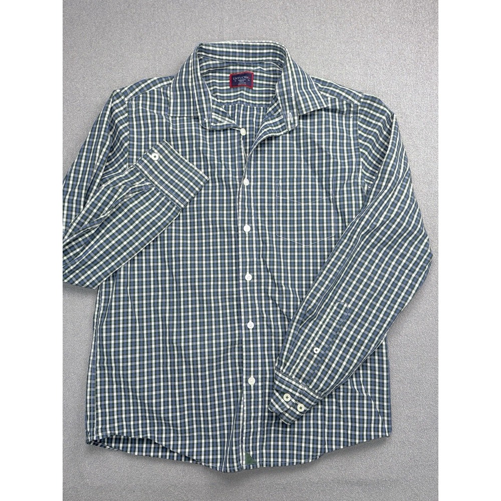 UNTUCKit Shirt Men`s Size Medium  Blue Check Long Sleeve Nylon Blend